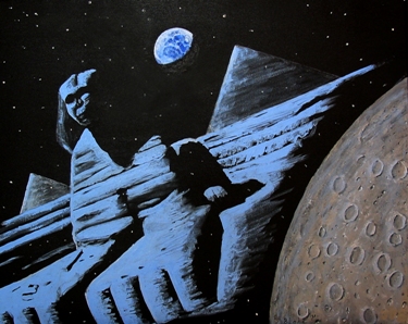 sphinx floating between earth and moon