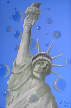 statue of liberty with bubbles